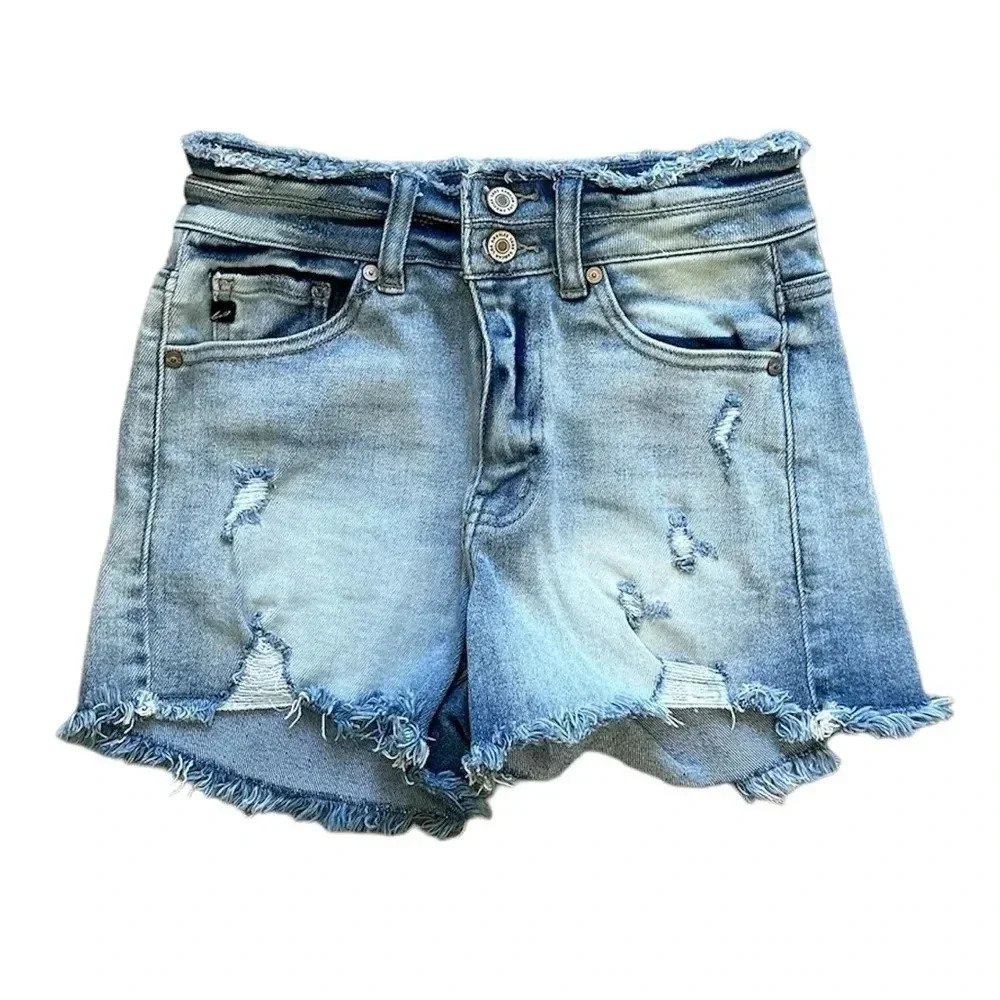 KANCAN Women’s High Rise Ripped Medium Wash Fray Distressed Waist Size 26